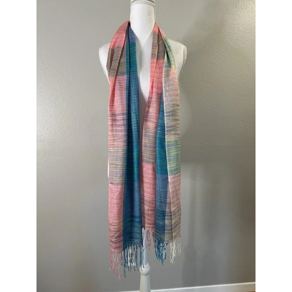 Pashmina Silk 70/30 Striped Scarf Wrap Boho‎ Whimsigoth Lagenlook Colorful 70x24